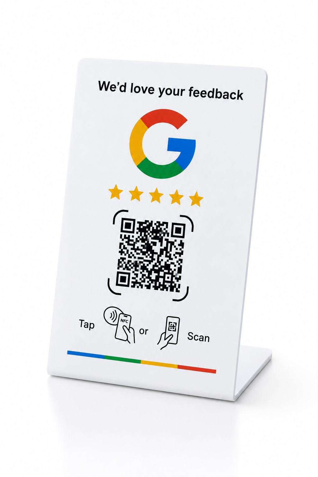 Placa Premium Taplink con logo de Google, estrellas y código QR